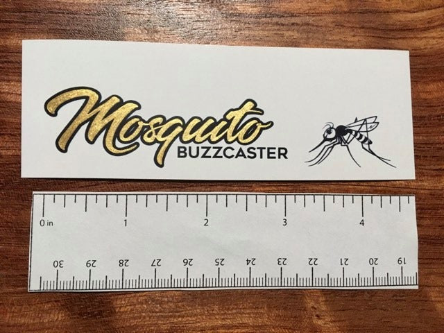 Mosquito BuzzCaster Custom Waterslide Decal for Headstock. Metallic Color Fills. Hand Painted