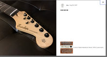 Fender Style Font Custom Waterslide Headstock Decals For Guitar and Bass. Metallic Color Fills.